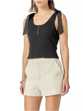 English Factory Cream Tie-Shoulder Ribbed Crop Tank